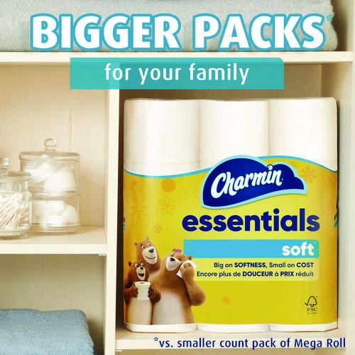 Image of Charmin® 80370714 Essentials Soft Bathroom Tissue, Septic Safe, 2-Ply, White, 330 Sheets/Roll, 12 Rolls/Pack, 4 Packs/Carton