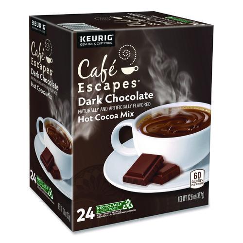 Image of Cafe Escapes® 5000330122 Dark Chocolate Hot Cocoa K-Cups, 24/box, 4 Box/carton