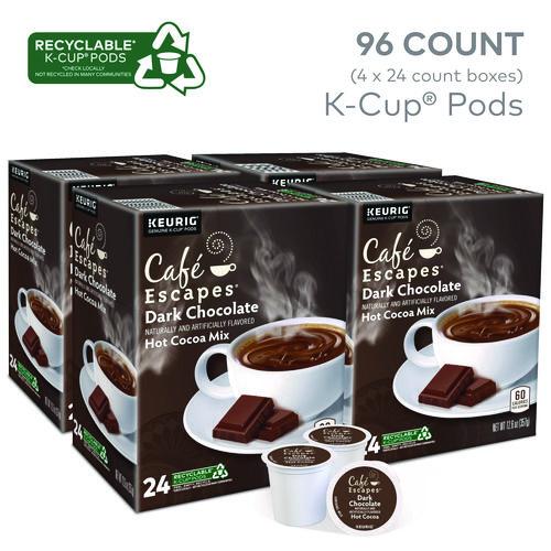 Image of Cafe Escapes® 5000330122 Dark Chocolate Hot Cocoa K-Cups, 24/box, 4 Box/carton