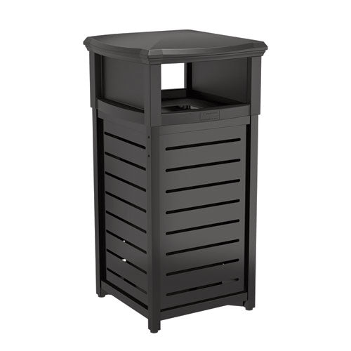 Image of Suncast Commercial® MTCSQ300 Outdoor Decorative Metal Square Trash Can with Two-Way Lid, 29 gal, Plastic, Black
