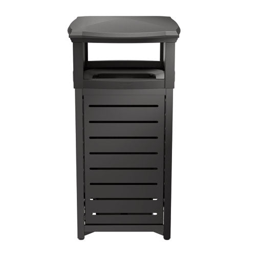 Image of Suncast Commercial® MTCSQ300 Outdoor Decorative Metal Square Trash Can with Two-Way Lid, 29 gal, Plastic, Black