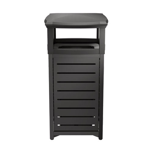 Image of Suncast Commercial® MTCSQ300 Outdoor Decorative Metal Square Trash Can with Two-Way Lid, 29 gal, Plastic, Black