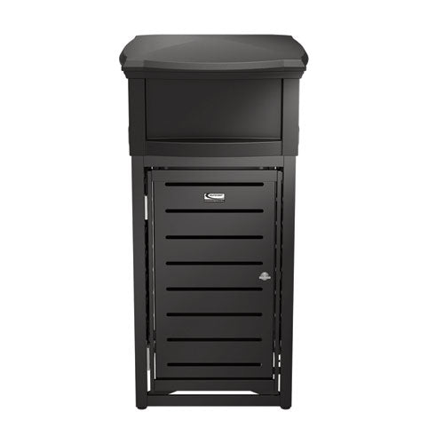 Image of Suncast Commercial® MTCSQ300 Outdoor Decorative Metal Square Trash Can with Two-Way Lid, 29 gal, Plastic, Black