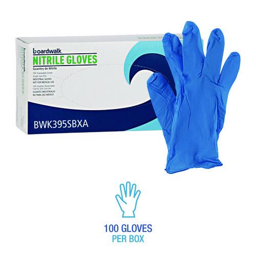 Image of Boardwalk® 395SCTA 395 Series Disposable General-Purpose Nitrile Gloves, Powder-Free, Small, 5 mil Thick, 9.5" Long, Blue, 100/Box, 10 Boxes/CT