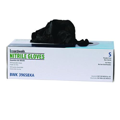 Image of Boardwalk® 396SCTA 396 Series Disposable General-Purpose Nitrile Gloves, Powder-Free, Small, 4.4 mil Thick, 9.5" Long, Black, 100/BX, 10 BX/CT