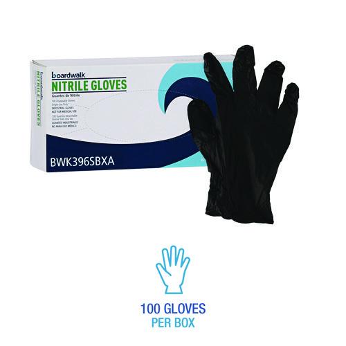 Image of Boardwalk® 396SCTA 396 Series Disposable General-Purpose Nitrile Gloves, Powder-Free, Small, 4.4 mil Thick, 9.5" Long, Black, 100/BX, 10 BX/CT