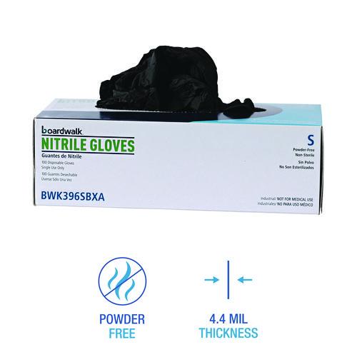 Image of Boardwalk® 396SCTA 396 Series Disposable General-Purpose Nitrile Gloves, Powder-Free, Small, 4.4 mil Thick, 9.5" Long, Black, 100/BX, 10 BX/CT