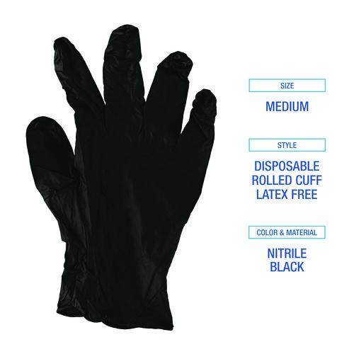 Image of Boardwalk® 396SCTA 396 Series Disposable General-Purpose Nitrile Gloves, Powder-Free, Small, 4.4 mil Thick, 9.5" Long, Black, 100/BX, 10 BX/CT