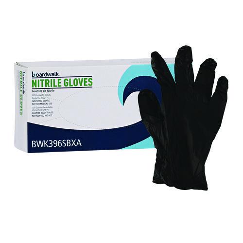 Image of Boardwalk® 396SBXA 396 Series Disposable General-Purpose Nitrile Gloves, Powder-Free, Small, 4.4 mil Thick, 9.5" Long, Black, 100/Box