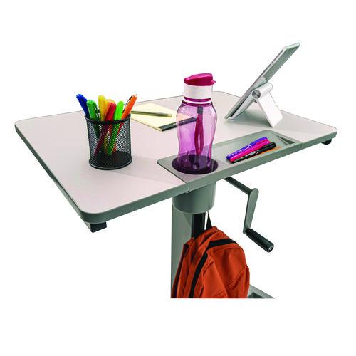 Image of Luxor STUDENT-C Sit Stand Student Desk with Crank Handle, 27.5 x 19.5 x 26.25 to 42, White/Gray