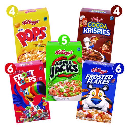 Image of Kellogg's® 0038000291111 Cereal Assortment Pack, Assorted Flavors, Single Serve Box, 25/Carton