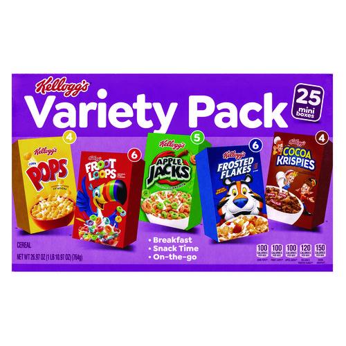 Image of Kellogg's® 0038000291111 Cereal Assortment Pack, Assorted Flavors, Single Serve Box, 25/Carton
