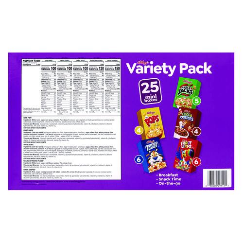 Image of Kellogg's® 0038000291111 Cereal Assortment Pack, Assorted Flavors, Single Serve Box, 25/Carton