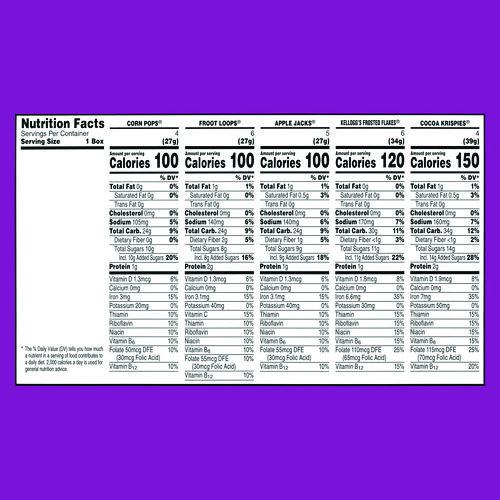 Image of Kellogg's® 0038000291111 Cereal Assortment Pack, Assorted Flavors, Single Serve Box, 25/Carton