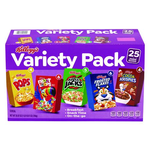 Image of Kellogg's® 0038000291111 Cereal Assortment Pack, Assorted Flavors, Single Serve Box, 25/Carton