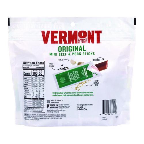 Image of Vermont Smoke and Cure® 606274331149 Original Flavor Mini Snack Sticks, Beef, 0.5 oz Individually Wrapped, 20/Carton