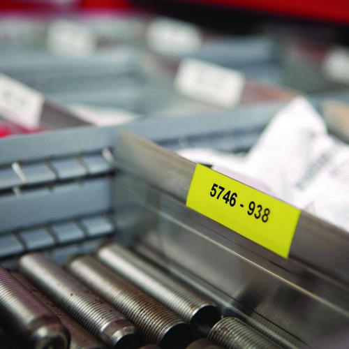 Image of DYMO® 18433 Rhino Permanent Vinyl Industrial Label Tape, 0.75" X 18 Ft, Yellow/black Print