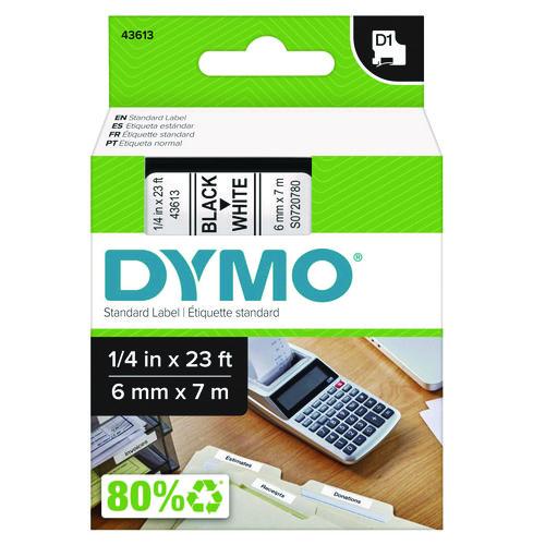 Image of DYMO® 43613/S0720780 D1 High-Performance Polyester Removable Label Tape, 0.25" X 23 Ft, Black On White