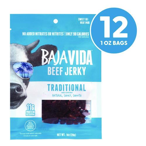 Image of Baja Jerky 00850045035638 Beef Jerky Traditional Snack Pack, Original, 1 oz Packet, 12/Carton