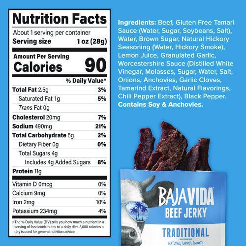Image of Baja Jerky 00850045035638 Beef Jerky Traditional Snack Pack, Original, 1 oz Packet, 12/Carton