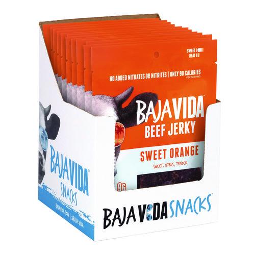 Image of Baja Jerky 00850045035607 Beef Jerky Sweet Orange Snack Pack, Sweet Orange, 1 oz Packet, 12/Carton