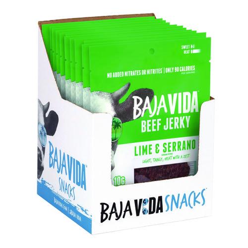 Image of Baja Jerky 00850045035591 Beef Jerky Lime and Serrano Pepper Snack Pack, Lime and Serrano Pepper, 1 oz Packet, 12/Carton
