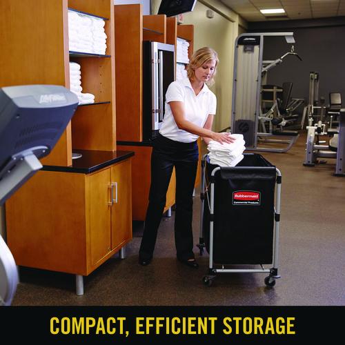 Image of Rubbermaid® Commercial 1881749 One-Compartment Collapsible X-Cart, Synthetic Fabric, 4.98 cu ft Bin, 20.33" x 24.1" x 34", Black/Silver