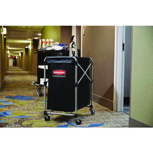 Image of Rubbermaid® Commercial 1881749 One-Compartment Collapsible X-Cart, Synthetic Fabric, 4.98 cu ft Bin, 20.33" x 24.1" x 34", Black/Silver