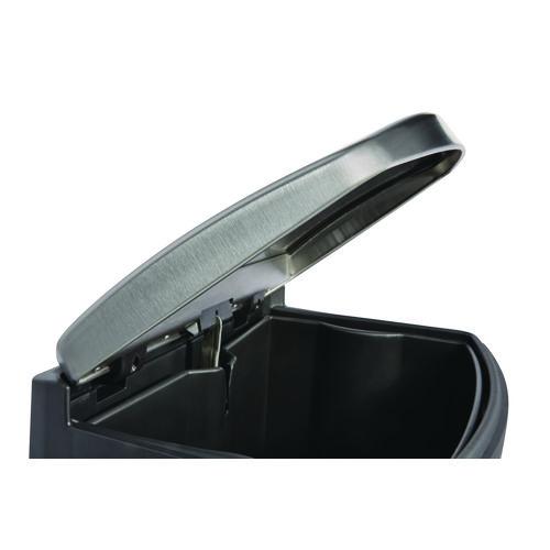 Image of Rubbermaid® Commercial 1901999 Slim Jim Stainless Steel Step-On Container, Front Step Style, 24 gal, Stainless Steel, Black