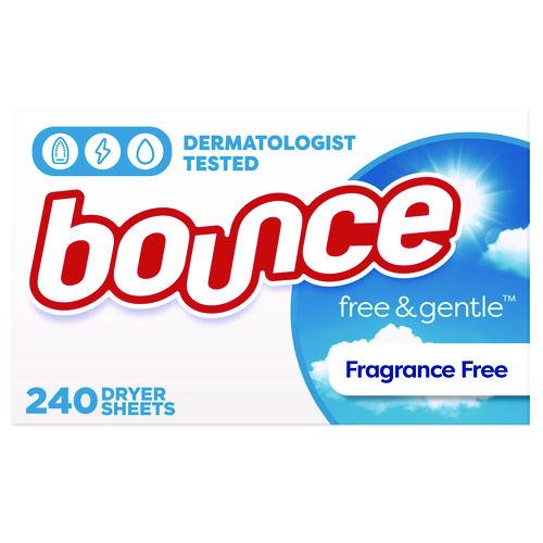 Image of Bounce® free and gentle Dryer Sheets, Fragrance Free, 240 Sheets/Box, 4 Boxes/Carton