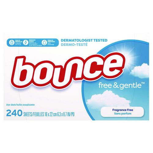 Image of Bounce® free and gentle Dryer Sheets, Fragrance Free, 240 Sheets/Box, 4 Boxes/Carton