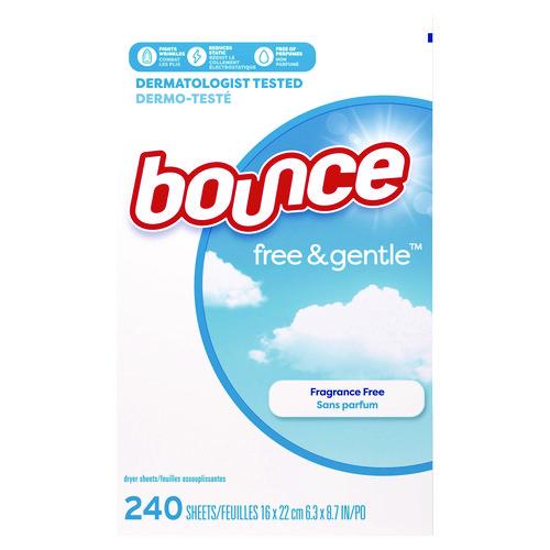 Image of Bounce® free and gentle Dryer Sheets, Fragrance Free, 240 Sheets/Box, 4 Boxes/Carton