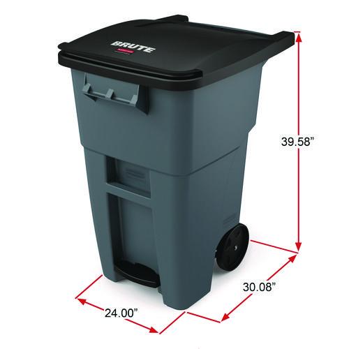 Image of Rubbermaid® Commercial 1971956 Brute Step-On Rollouts, 50 gal, Metal/Plastic, Gray