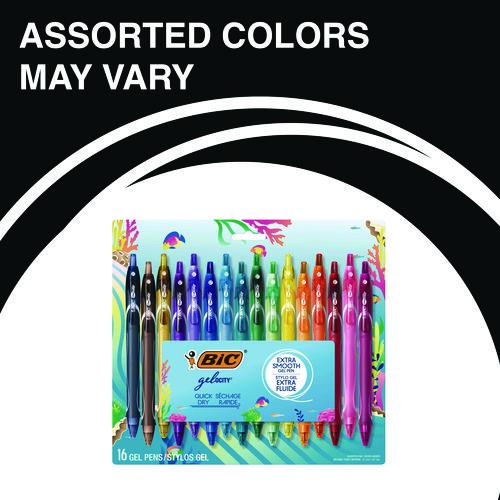 Image of BIC® RGLCGA16-AST Gel-ocity Quick Dry Gel Pen, Retractable, Medium 0.7 mm, Assorted Ink and Barrel Colors, 16/Pack