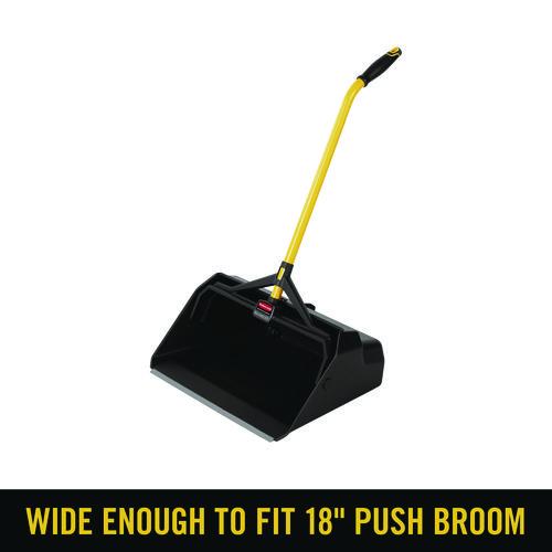 Image of Rubbermaid® Commercial 2018781 Maximizer Heavy-Duty Stand Up Debris Pan, 20.44 x 29, 32" Handle, Plastic, Yellow/Black