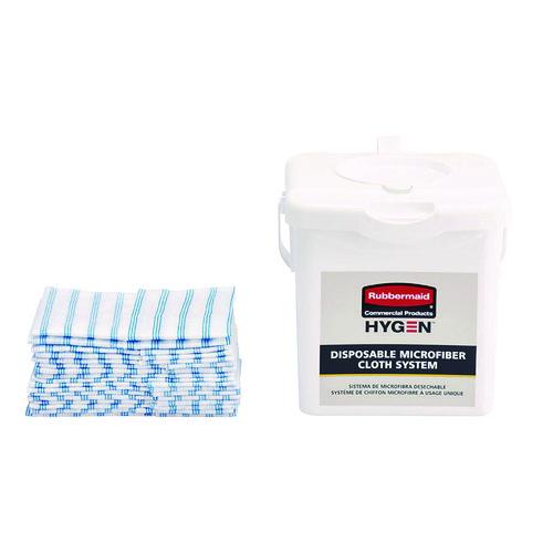 Image of Rubbermaid® Commercial HYGEN 2134283 Disposable Microfiber Cleaning Cloths, 12 x 12, White/Blue Stripe, 600/Carton