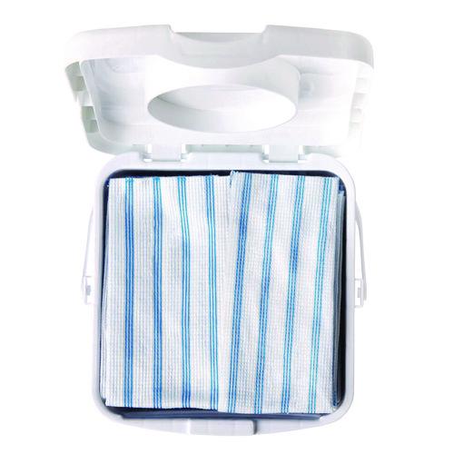 Image of Rubbermaid® Commercial HYGEN 2134283 Disposable Microfiber Cleaning Cloths, 12 x 12, White/Blue Stripe, 600/Carton