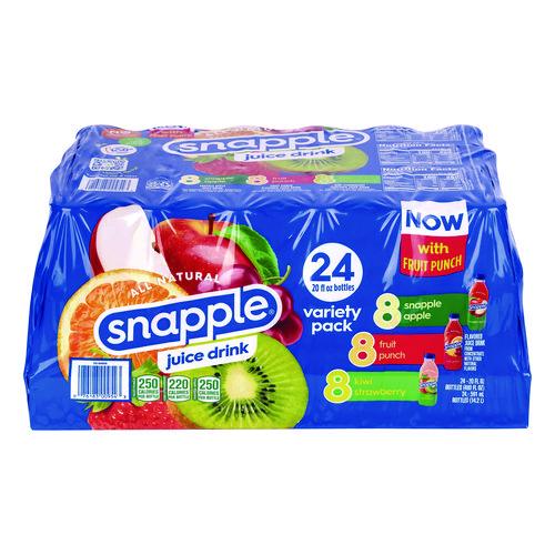 Image of Snapple® 26001 Juice Drink Variety Pack, Snapple Apple, Fruit Punch, Kiwi Strawberry, 20 oz Bottle, 24/Carton