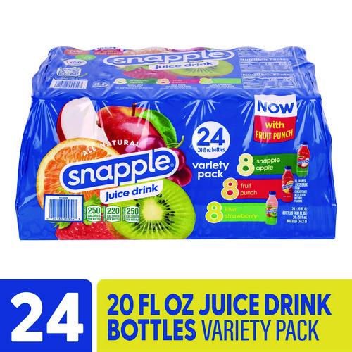 Image of Snapple® 26001 Juice Drink Variety Pack, Snapple Apple, Fruit Punch, Kiwi Strawberry, 20 oz Bottle, 24/Carton