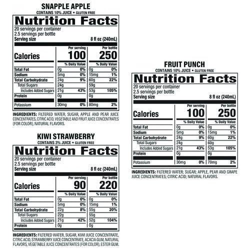 Image of Snapple® 26001 Juice Drink Variety Pack, Snapple Apple, Fruit Punch, Kiwi Strawberry, 20 oz Bottle, 24/Carton
