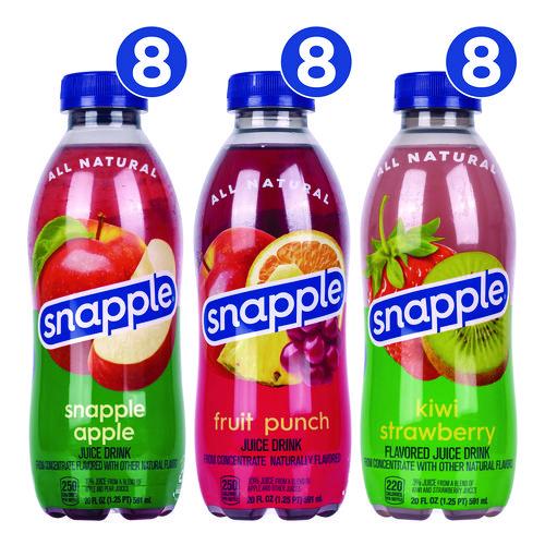 Image of Snapple® 26001 Juice Drink Variety Pack, Snapple Apple, Fruit Punch, Kiwi Strawberry, 20 oz Bottle, 24/Carton