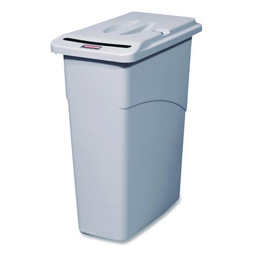 Image of Rubbermaid® Commercial FG9W1500LGRAY Slim Jim Confidential Document Waste Receptacle with Lid, 23 gal, Light Gray