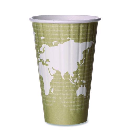 Image of Eco-Products® EP-BNHC16-WD World Art Renewable and Compostable Insulated Hot Cups, 16 oz, Paper, Brown/White, 40/Pack, 15 Packs/Carton