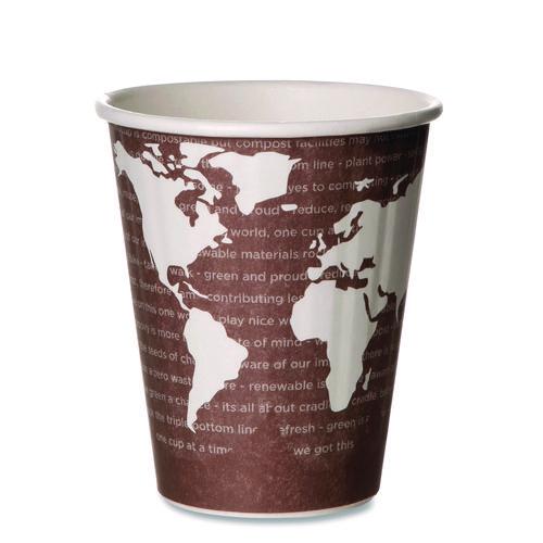 Image of Eco-Products® EP-BNHC8-WD World Art Renewable and Compostable Insulated Hot Cups, 8 oz, Paper, Brown/White, 40/Pack, 20 Packs/Carton