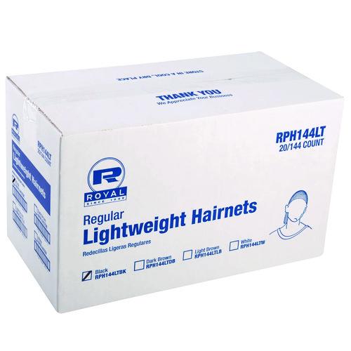 Image of AmerCareRoyal® RPH144LTBK Lightweight Latex-Free Hairnets, Nylon, 24", Black, 144/Box, 20 Boxes/Carton