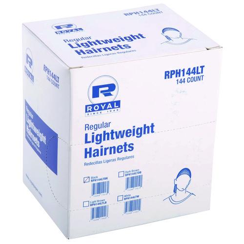Image of AmerCareRoyal® RPH144LTBK Lightweight Latex-Free Hairnets, Nylon, 24", Black, 144/Box, 20 Boxes/Carton