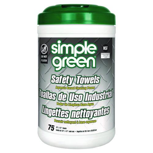 Image of Simple Green® 3810000613351 Safety Towels, 1-Ply, 10 x 12, White, Unscented, 75/Canister