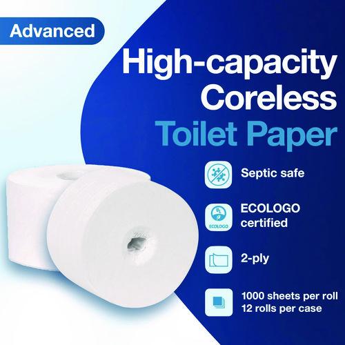 Image of Tork® 472881 Advanced Coreless High Capacity Bath Tissue, 2-Ply, White, 1,000 Sheets/Roll, 12 Rolls/Carton