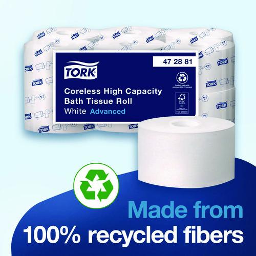 Image of Tork® 472881 Advanced Coreless High Capacity Bath Tissue, 2-Ply, White, 1,000 Sheets/Roll, 12 Rolls/Carton