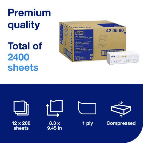 Image of Tork® 420590 Xpress Compressed Multifold Hand Towels, 1-Ply, 8.3 x 9.45, White, 200/Pack, 12 Packs/Carton